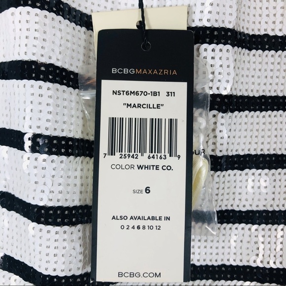 🔥 BCBGMaxazria black/white sequin Marcille strapless mini dress - Picture 4 of 6